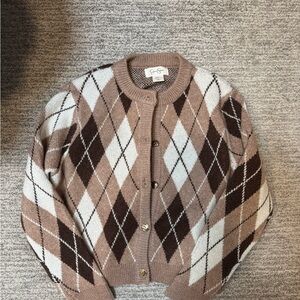 Jessica Simpson Brown and Cream Argyle Cardigan